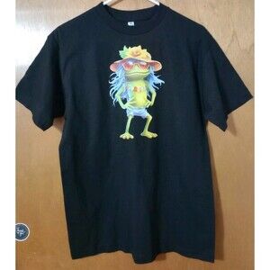 Men's Black SS T-Shirt With Hippie Funny Frog Sz M At Leisure Casual Tee New